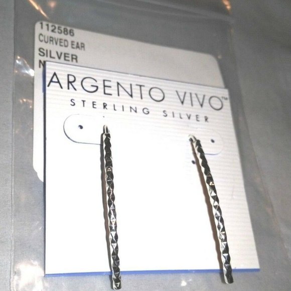 SILVER 925 Diamond Cut Curved Earrings Threaders by ARGENTO VIVO New NWT - Picture 3 of 8